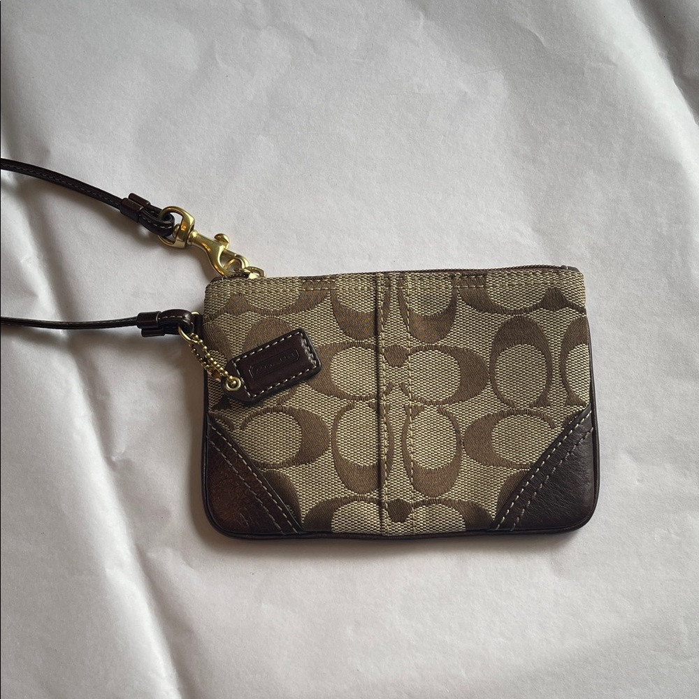 Coach Signature Brown and Cream Wristlet